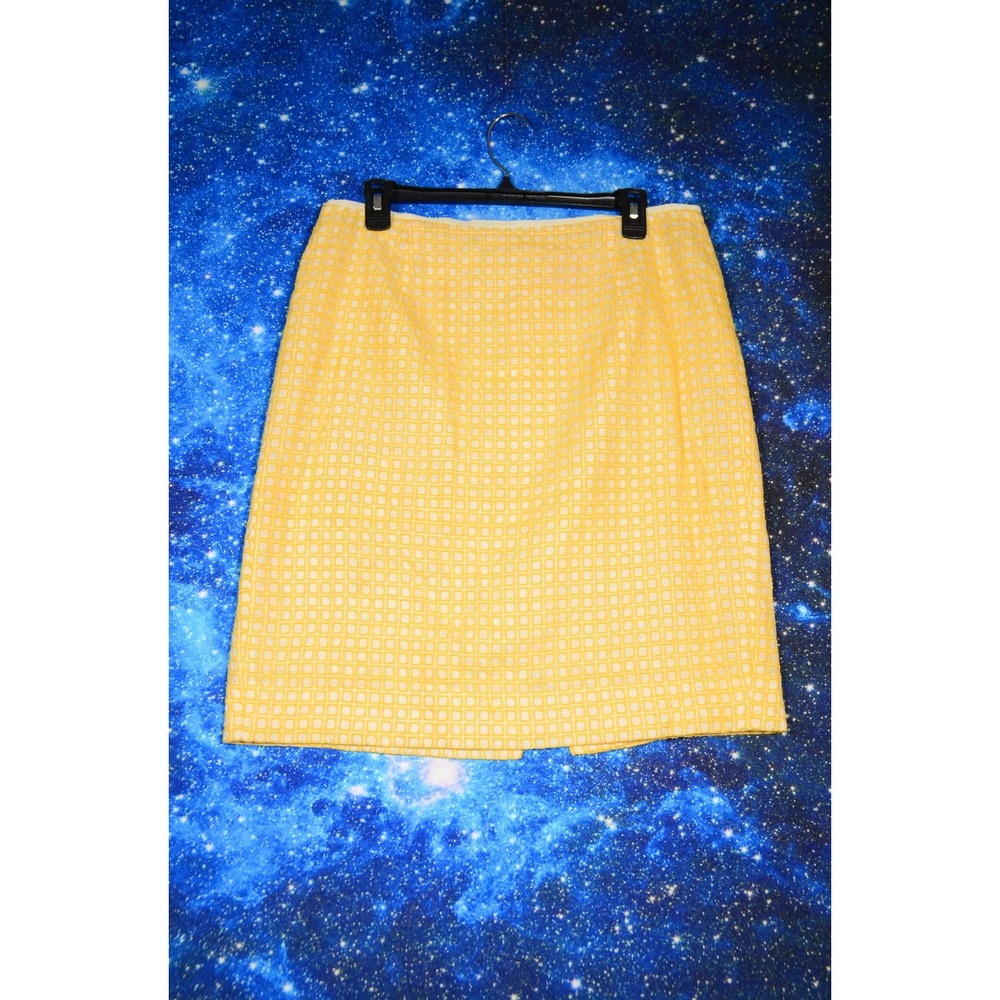 Tory Burch Skirt Womens 12‎ Yellow White Textured Geometric Pencil Career Lined
